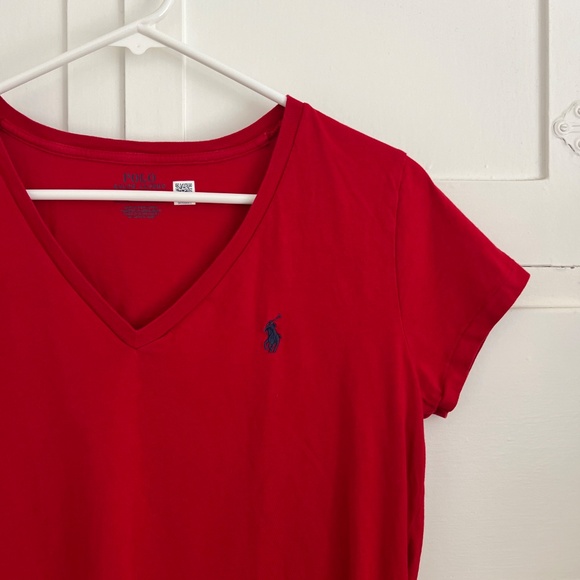 Polo Ralph Lauren Red V-Neck Cotton Tee Shirt Women's Medium - Picture 3 of 4